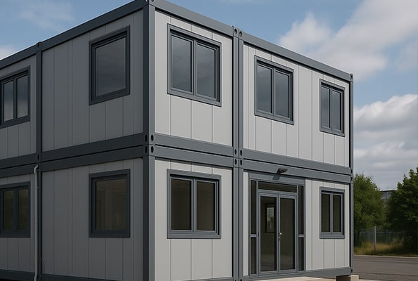 Dvoupatrová sestava modulárních kontejnerů – příklad objektu vyžadujícího povolení či ohlášení.